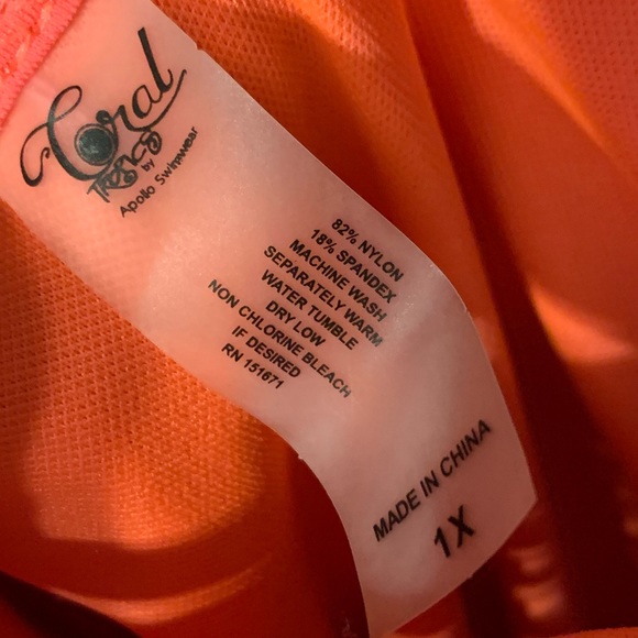 Sz 1X Coral Tropics Apollo coral pink one piece swimsuit - Picture 6 of 11
